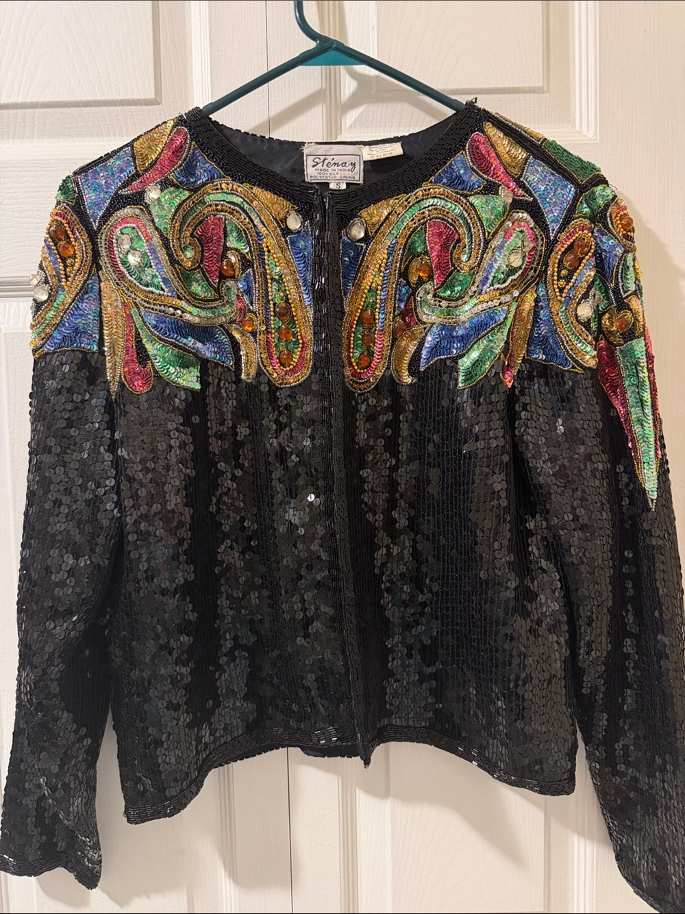Stenay Women's Vintage 80s Black Silk Sequin Jacket, Size S